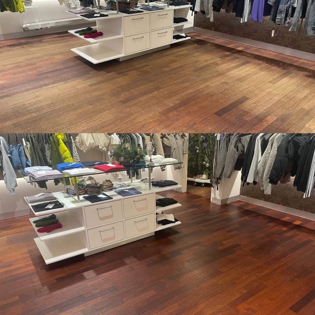 Vor und nach der Aufbereitung des Parkettbodens