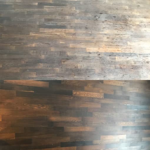 geölte Räuchereiche vor und nach der Parkettaufbereitung